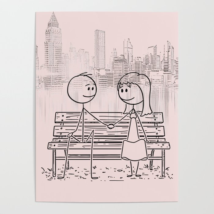 Funny romantic stick couple holding hands, minimal line art drawing, couple  in love art print Poster by Creative Modern Art